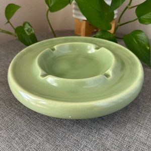 Vintage Mid Century Pottery Ashtray Avocado/Sage Green